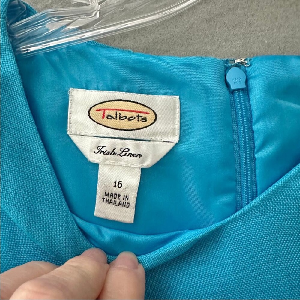 Talbots Vibrant Turquoise Blue Irish Linen Sleeveless Sheath Midi Dress Size 16 - Picture 3 of 10